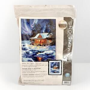 NEW Winter Sky Cabin Needlepoint Kit Dimensions 11”x14” Craft Canvas Thread Cozy